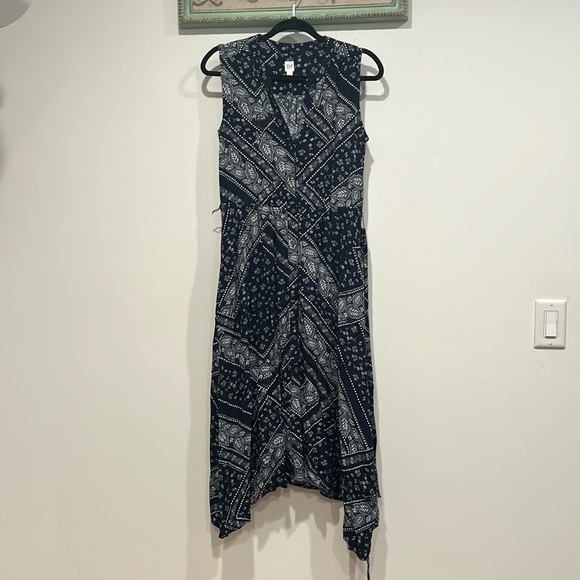 Gap Handkerchief hem button front midi dress navy white botanical foliage print - Picture 1 of 8